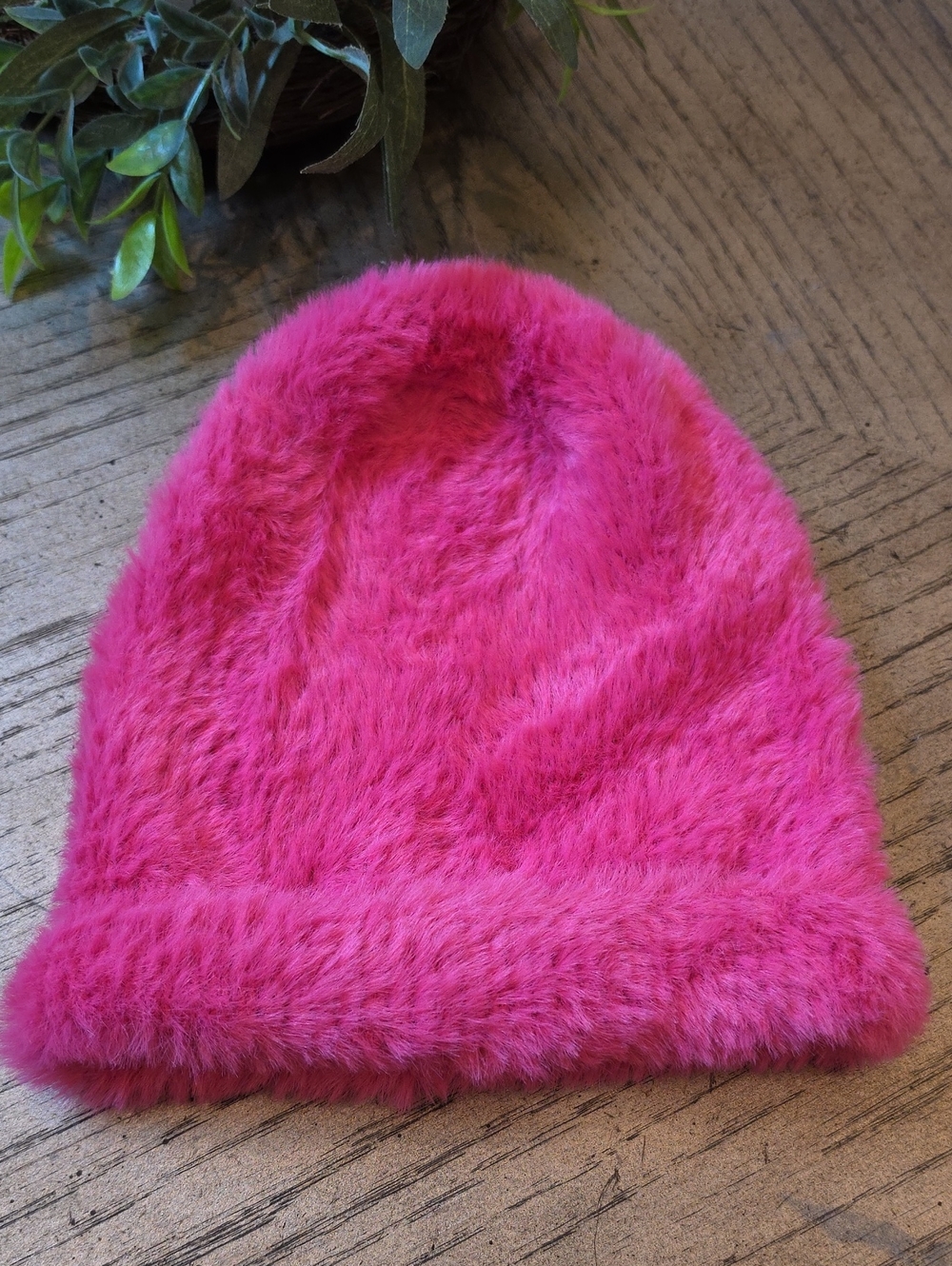 Plush Fuchsia Beanie Hat One Size- Soft Faux Fur